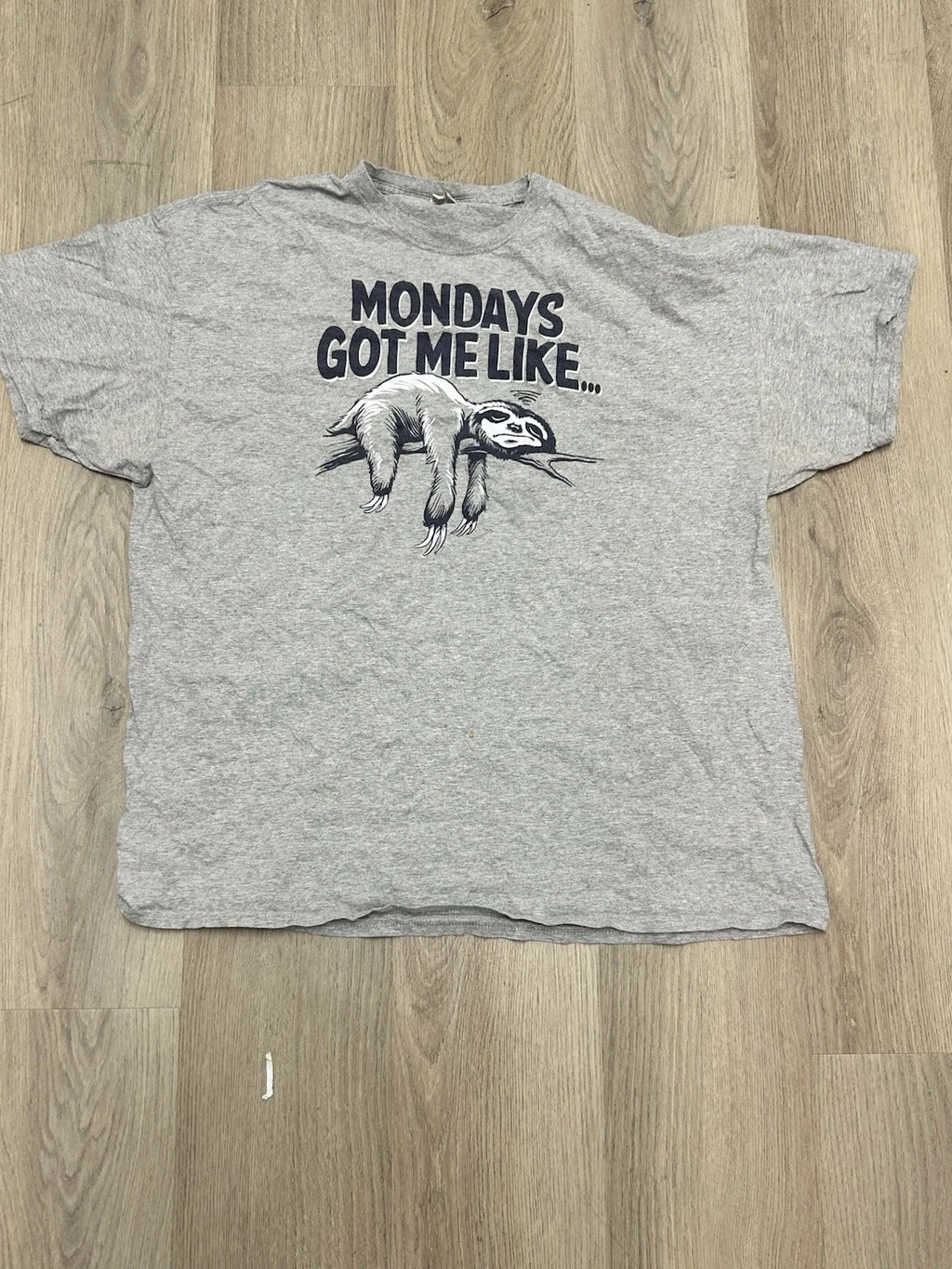 MONDAYS GOT ME LIKE A SLOTH T-Shirt Mens 2XL Gray Blue Graphics Casual Fun Lazy