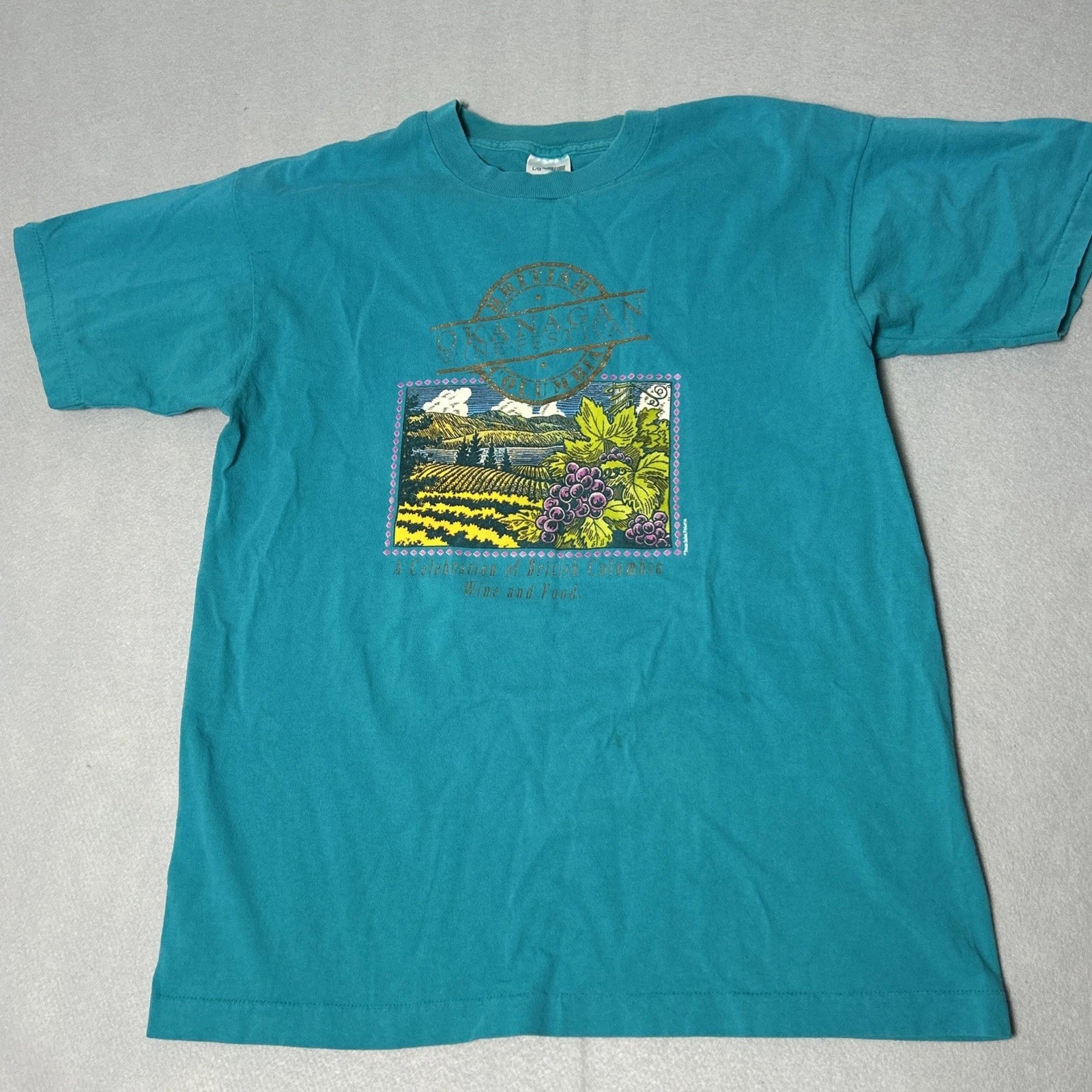 Vintage Single Stitch British Columbia Wine Festival Turquoise Shirt Size Large