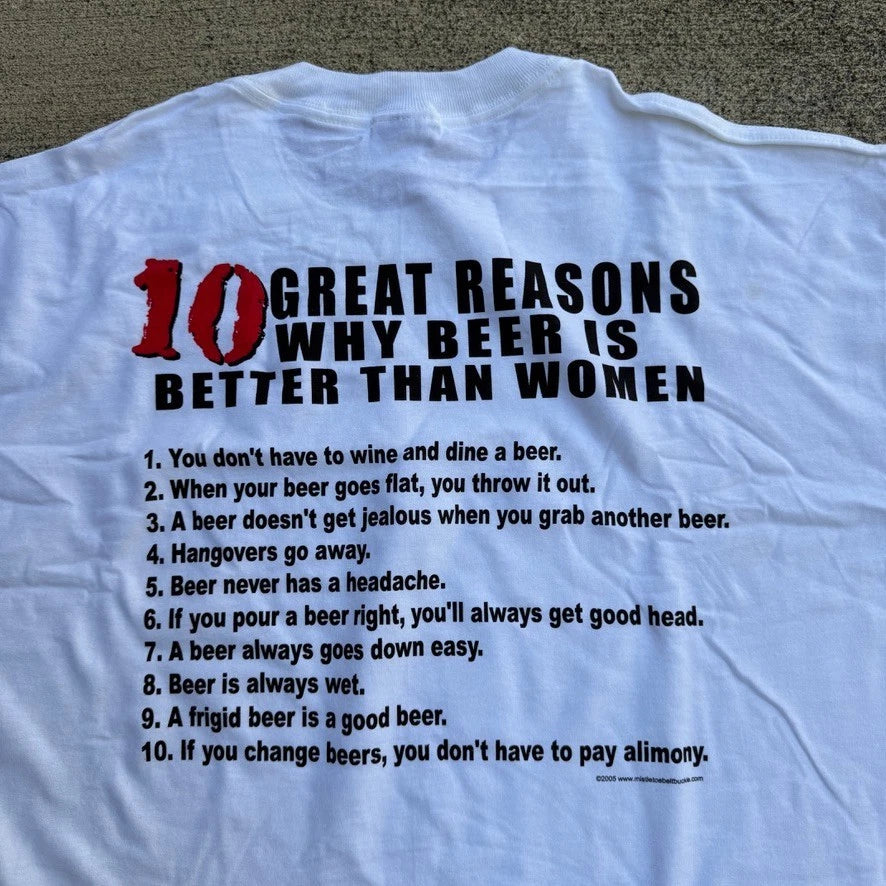 Vintage Shirt Mens XL White 10 Reasons Beer Better than Women Funny Dad Gag Gift