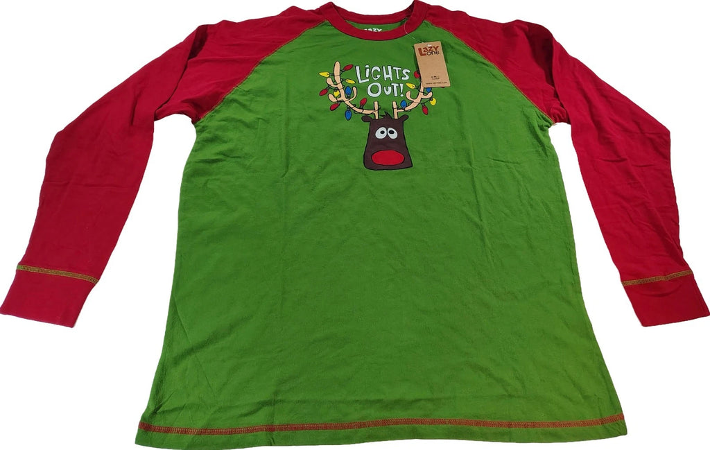 Men's Green & Red XL Christmas Themed Lazy One Lights Out Reindeer T-Shirt