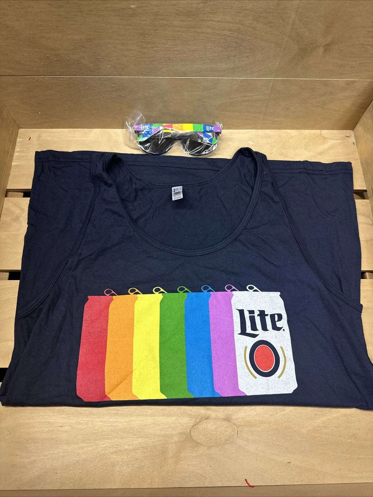 Miller Lite Rainbow Design tank top With Sunglasses