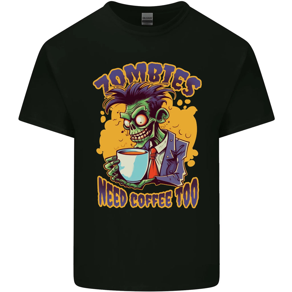 Zombies Need Coffee Too Funny Mens Light Cotton T-Shirt