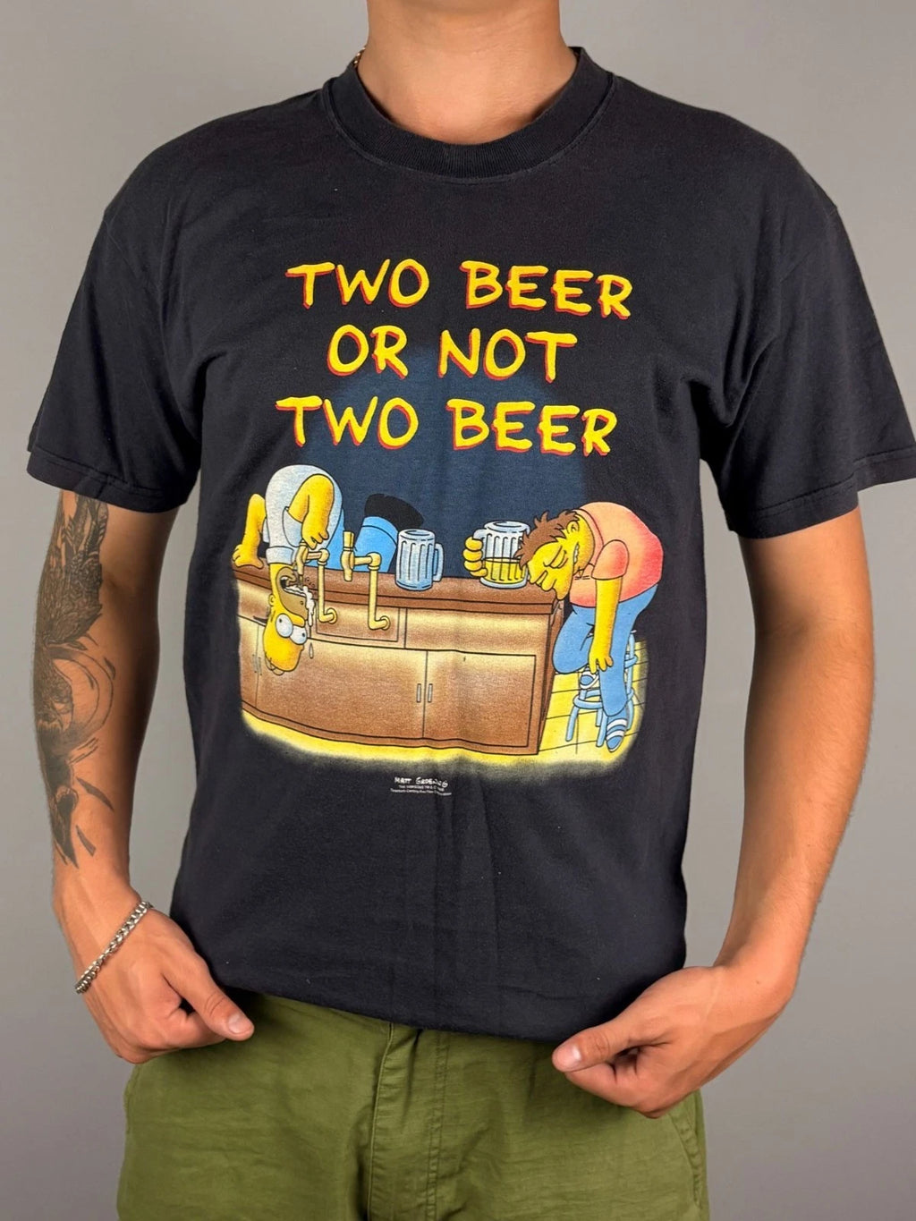 Vintage 1998 Simpsons "Two Beer Or Not Two Beer" Black Graphic T-Shirt By Screen