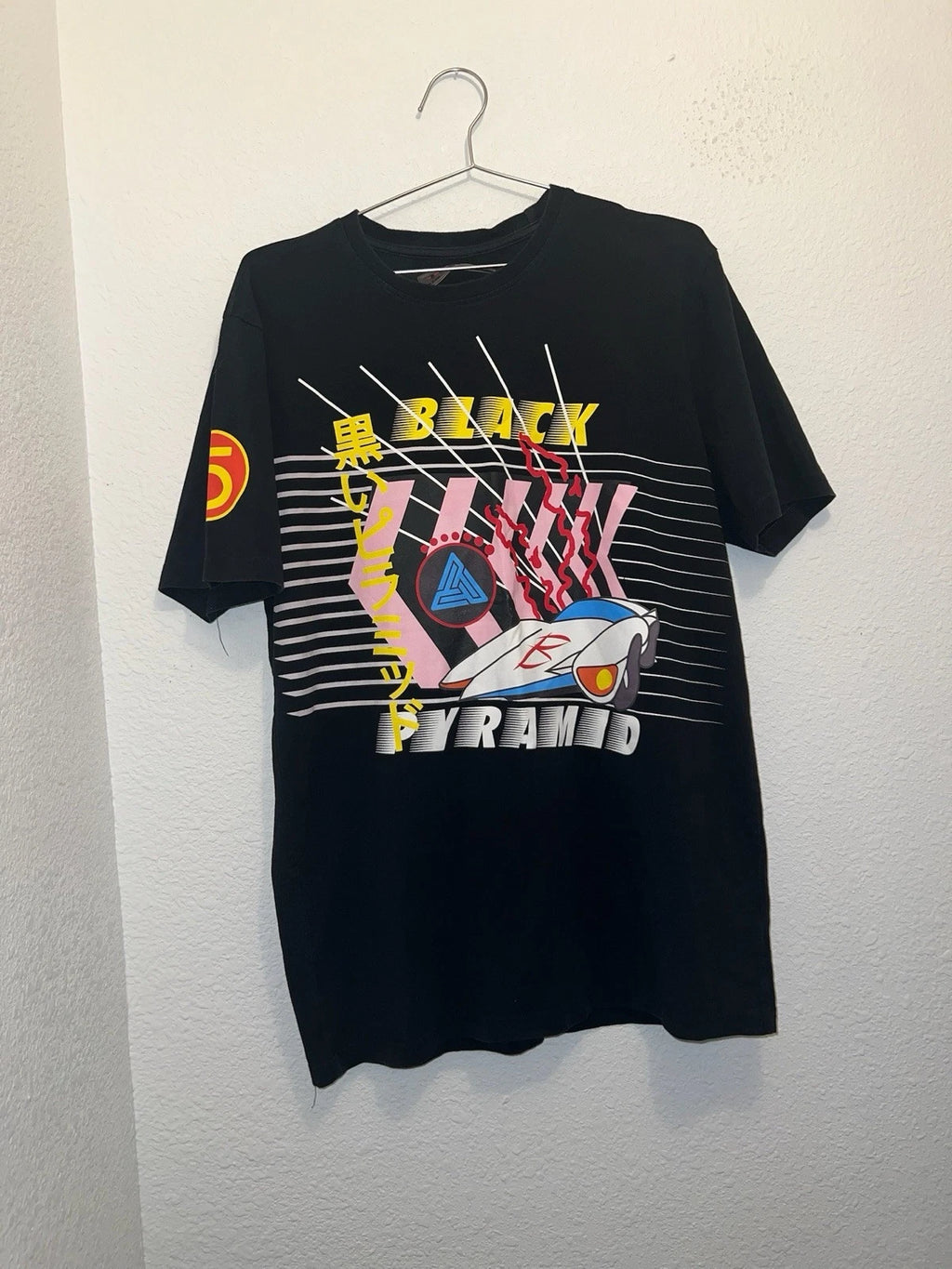 Black Pyramid Race T-Shirt Unisex L Black Streetwear Retro Hip Hop Y2k Grunge