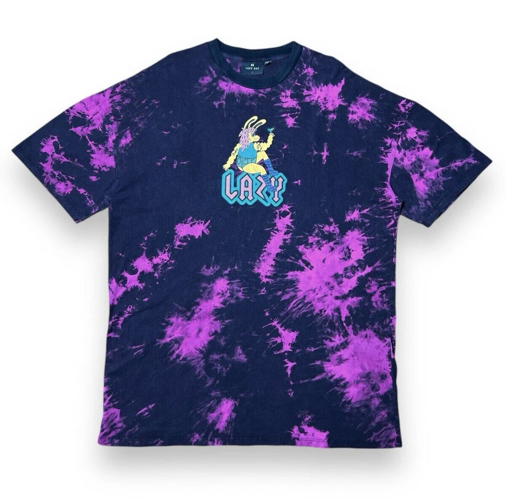 Lazy Oaf T-Shirt Large Faded Black Purple Vtg Y2K Lazy Babe Graphic Print