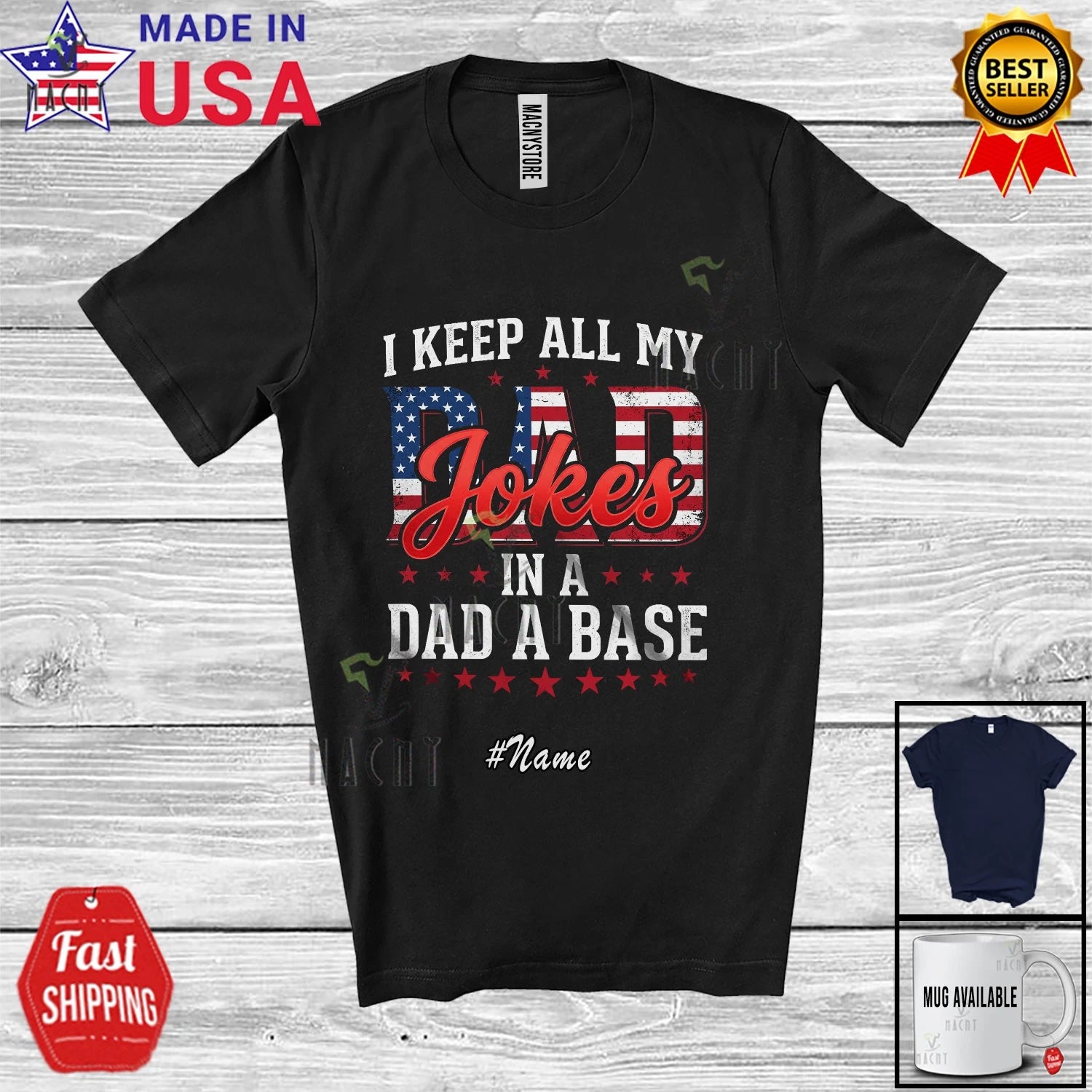 Custom Name Keep Dad Jokes In A Dad A Base; Father's Day American Dad IT T-Shirt