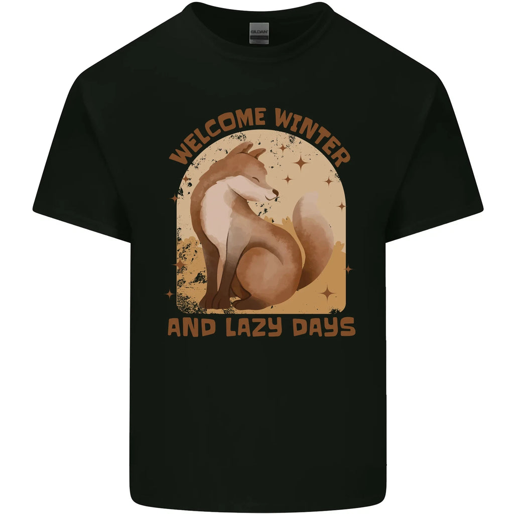 Fox Welcome Winter and Lazy Days Mens Cotton T-Shirt Tee Top