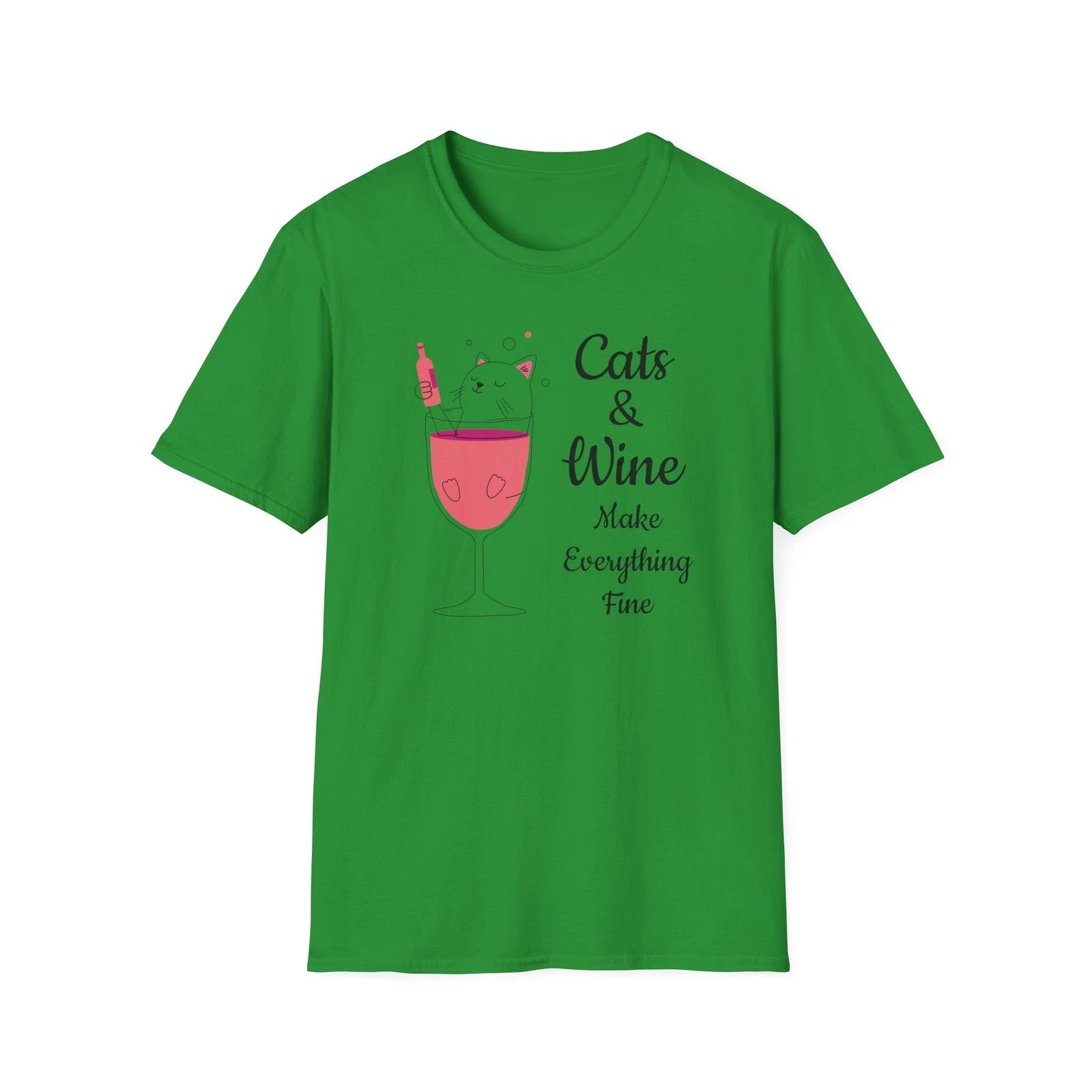 Cats & Wine Make Everything Fine - Unisex Novelty T-Shirt