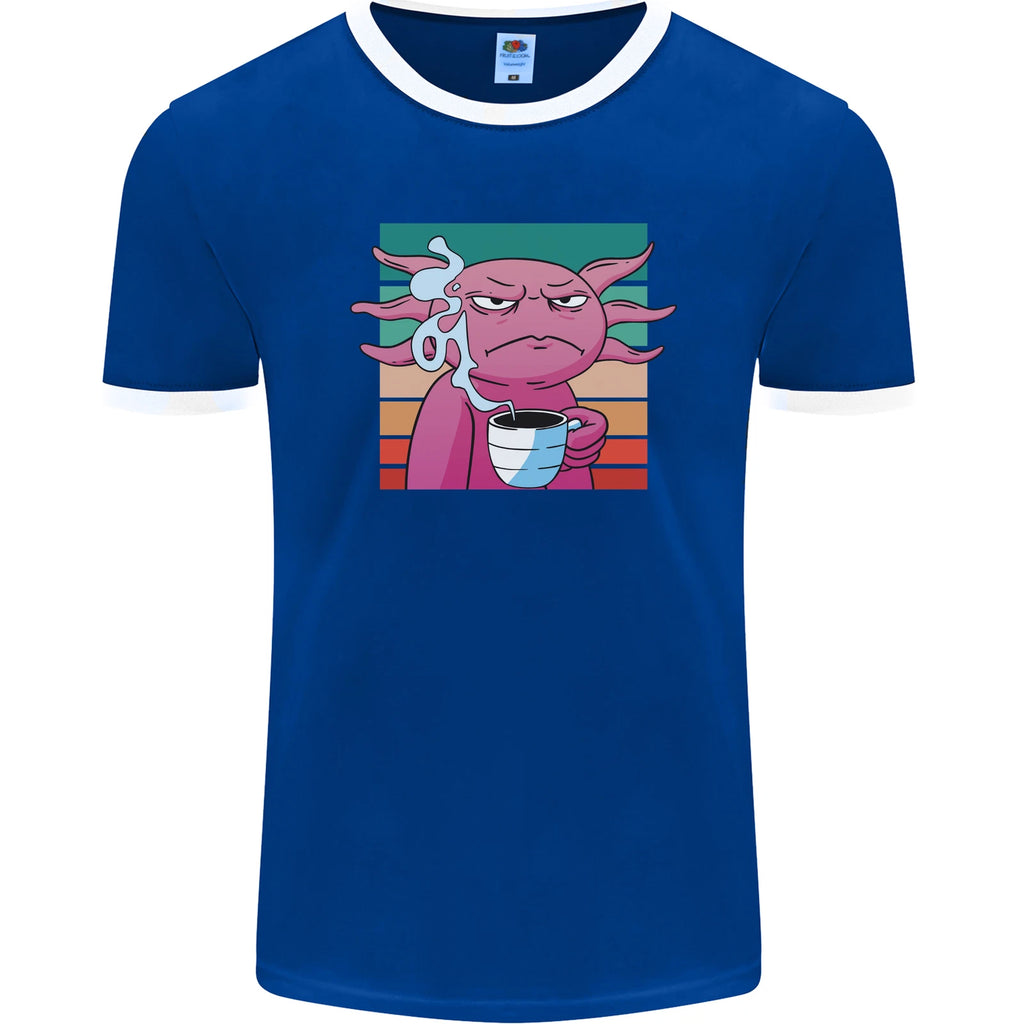 Grumpy Axolotl With Coffee Mens Ringer T-Shirt FotL