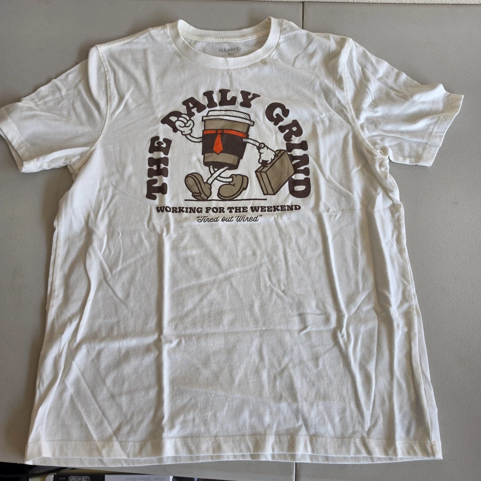 The Daily Grind Shirt by Old Navy Coffee Cup Graphic Cream Color Adult Size M