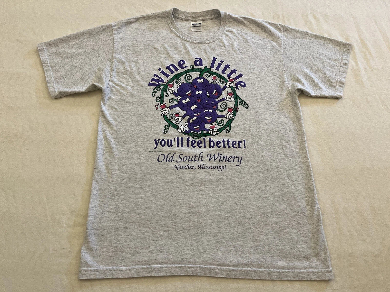 Wine T Shirt 1998 Natchez Mississippi Purple Grapes Funny Drink Adult Large