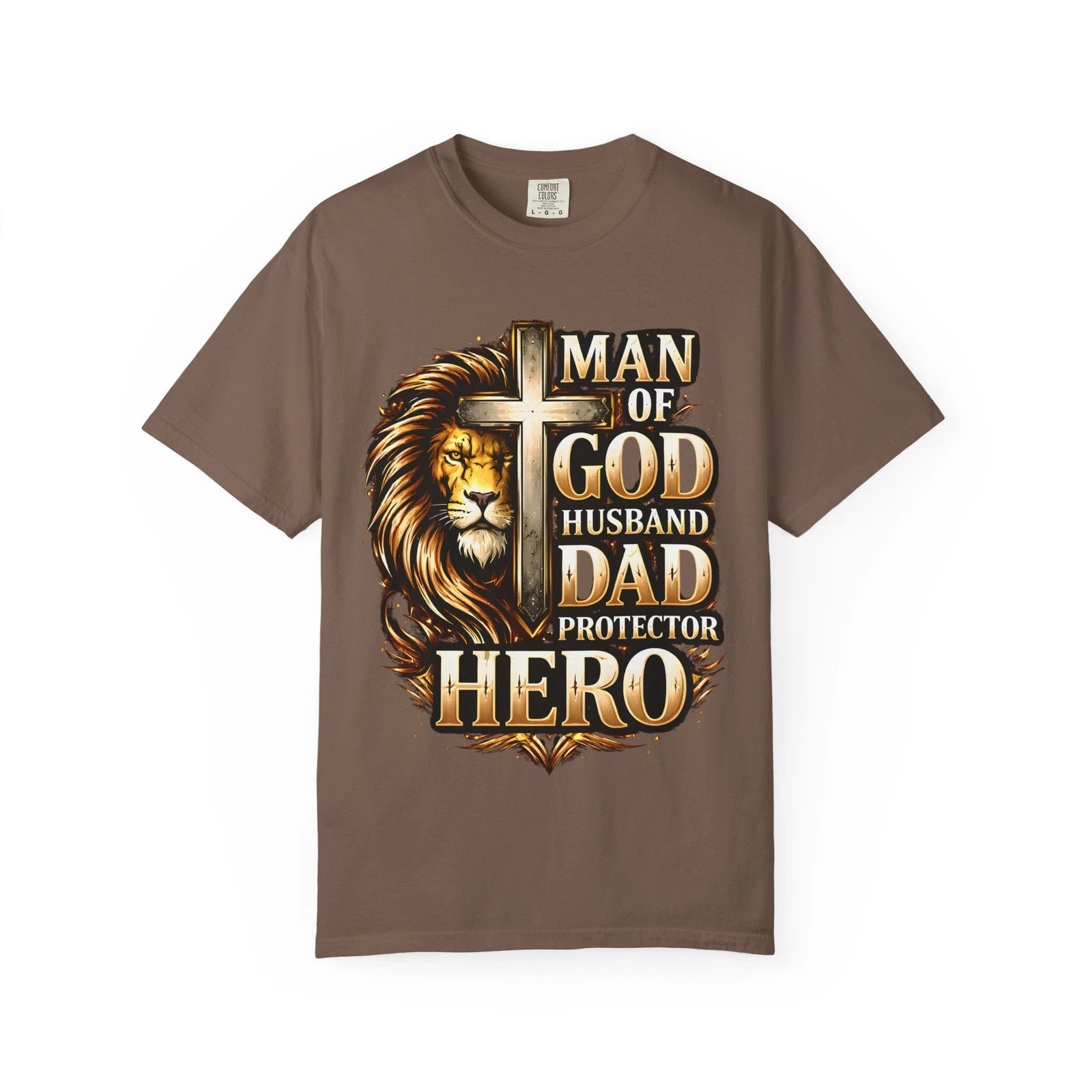 Man of God Lion Cross design T-Shirt | Husband Dad Protector Hero