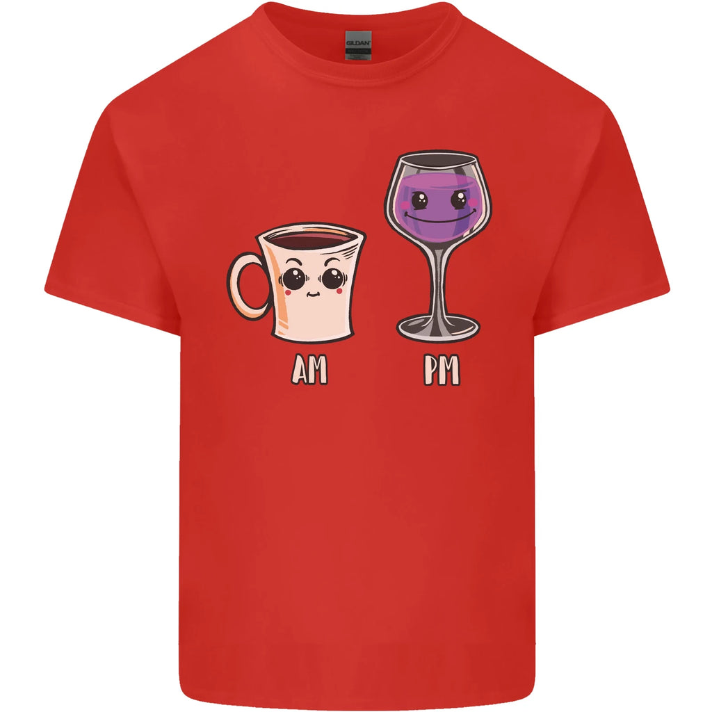 Coffee am Wine pm Funny Alcohol Prosecco Mens Cotton T-Shirt Tee Top