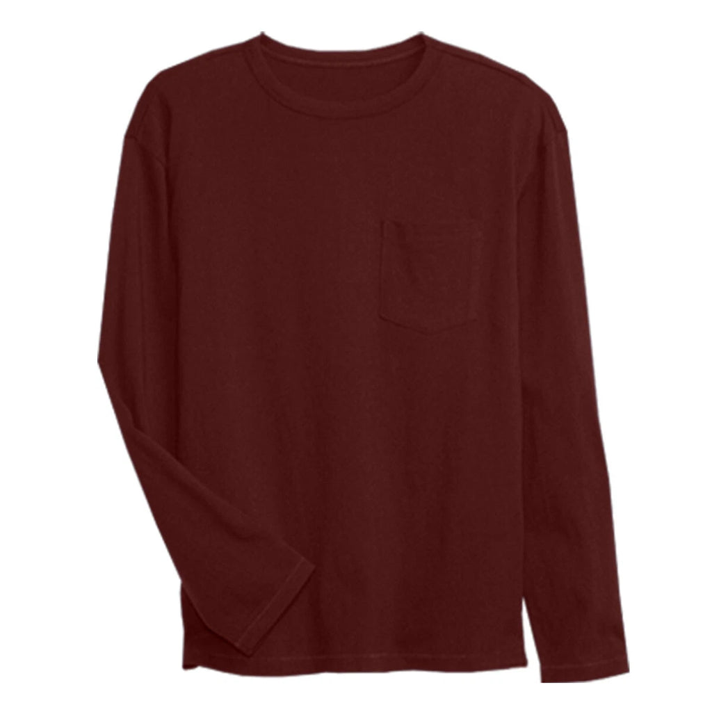 Mens Long Sleeve T-Shirt Round Neck 100% Cotton Plain Crew Casual Tee Tops S-3XL