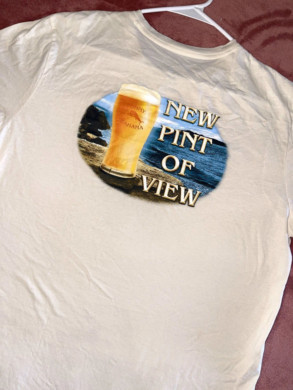 Tommy Bahama Shirt Mens medium Cream New Pint Of View Beer Graphic Cotton Tee