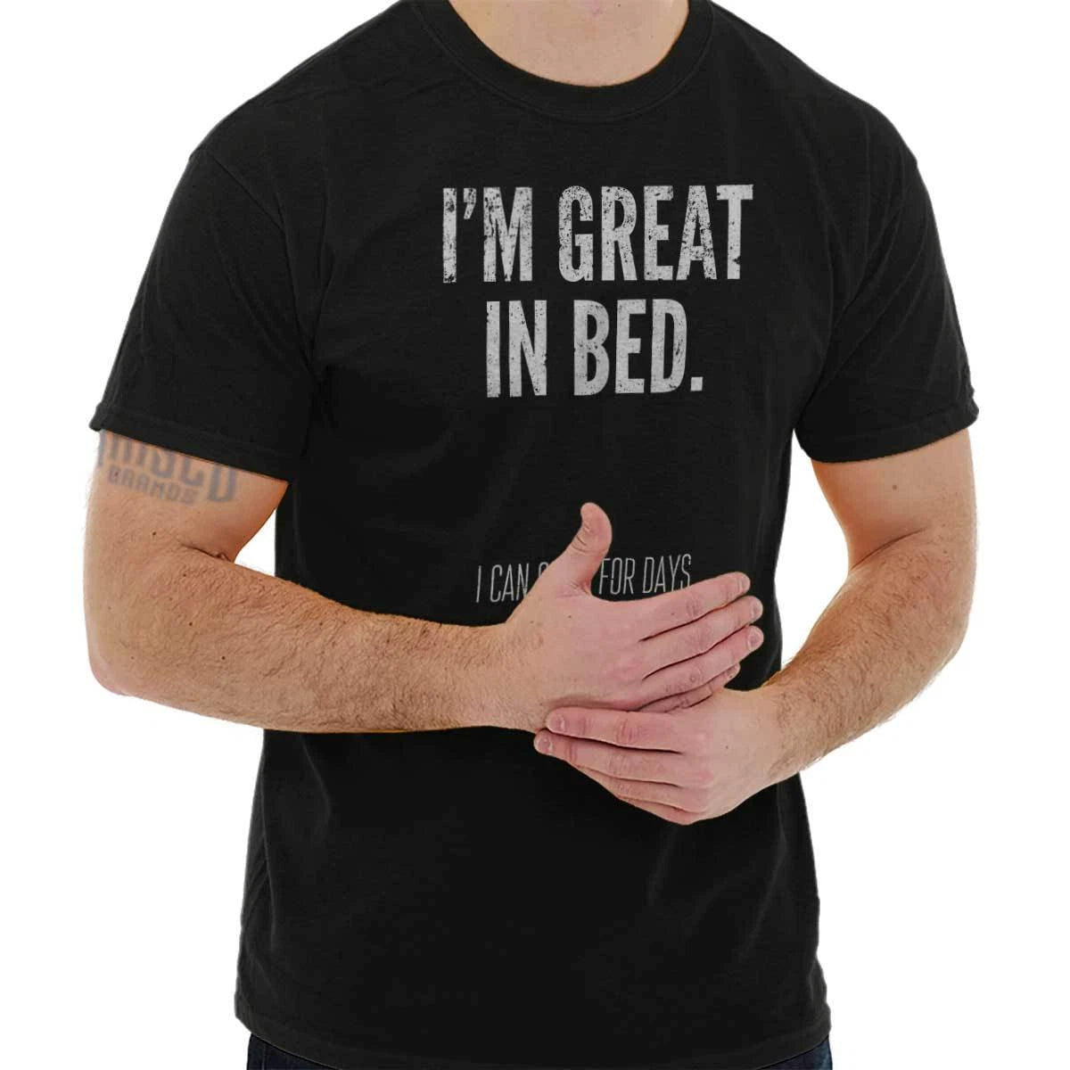 Great in Bed Funny Naps Lazy Sleeping Gifts Crewneck T Shirt Tee Men or Women