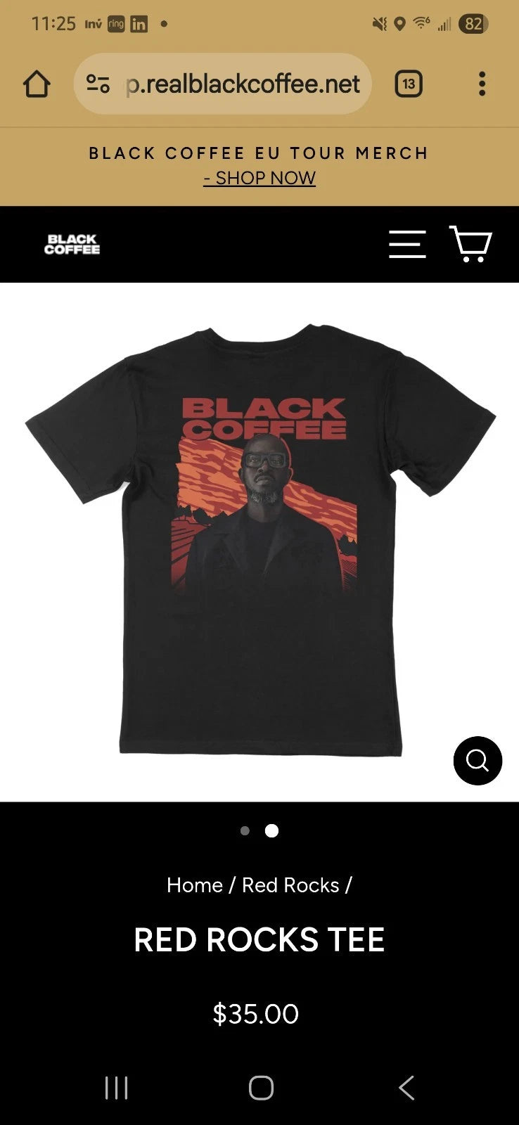 Black Short Sleeve T-Shirt /Black Coffee EU Tour 2024 Size Medium