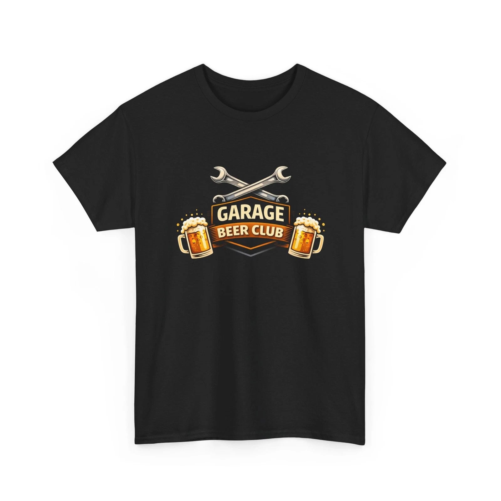 Garage Beer Club T-Shirt Wrenches & Beer Mugs Logo Mechanic Tee