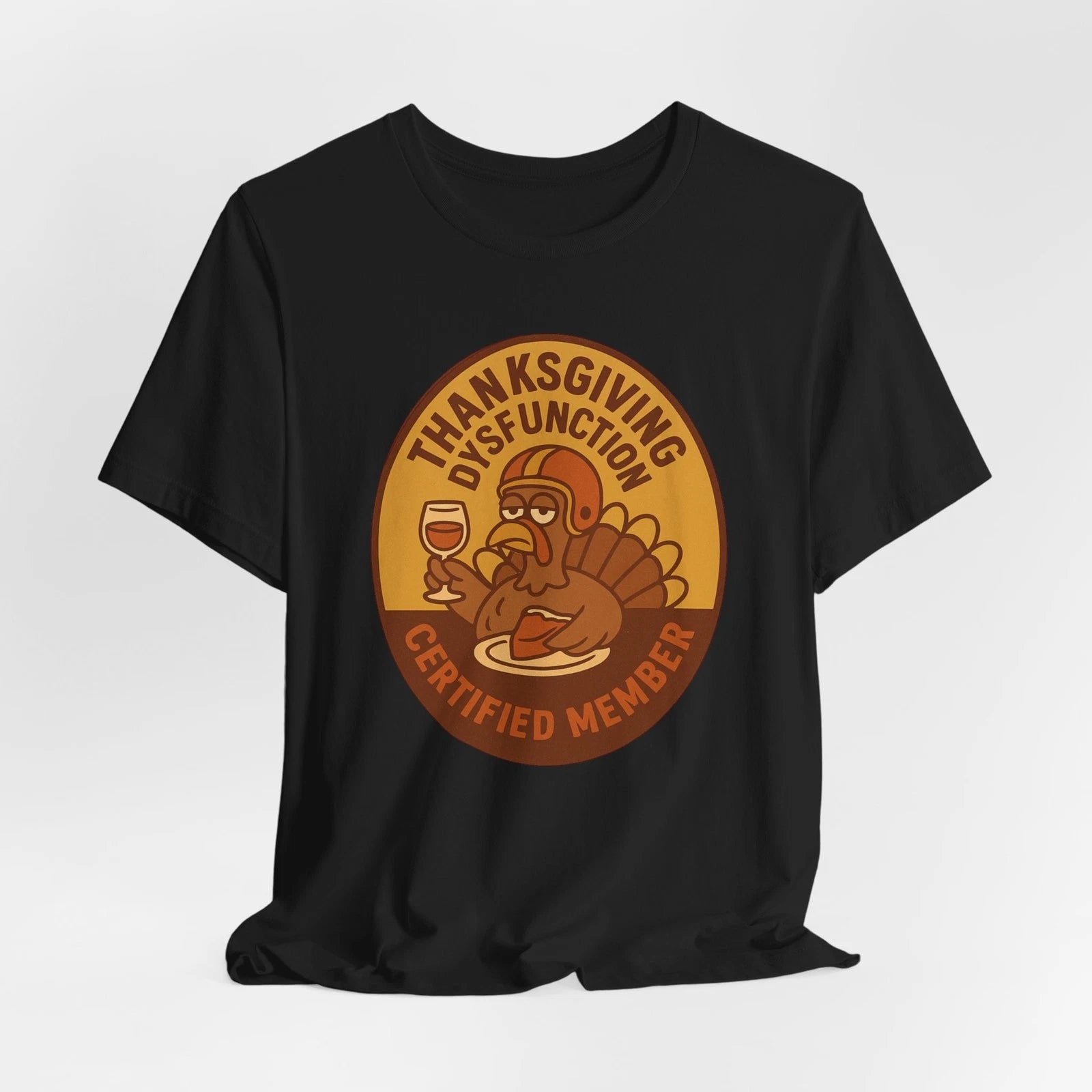 Thanksgiving Dysfunction Certified Member Funny Retro Turkey Wine Pie T-Shirt