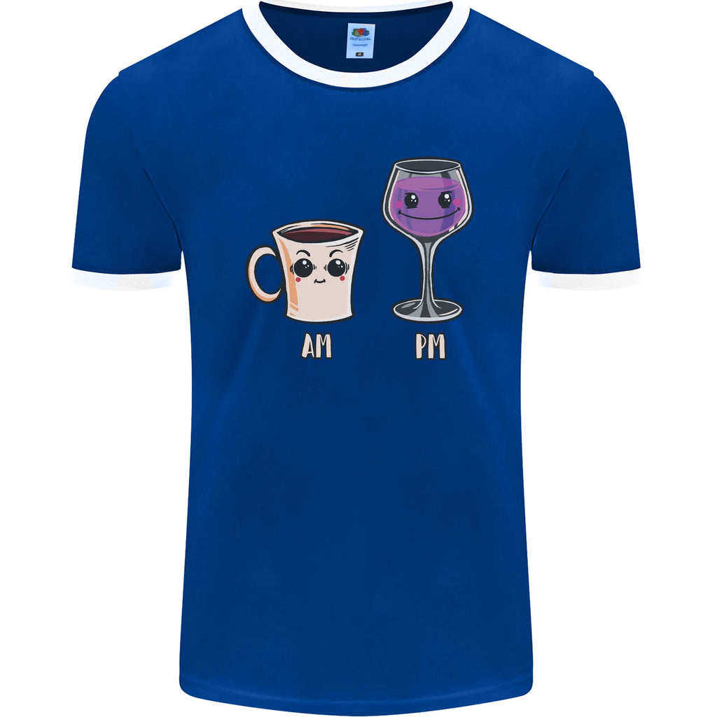 Coffee am Wine pm Funny Alcohol Prosecco Mens Ringer T-Shirt FotL