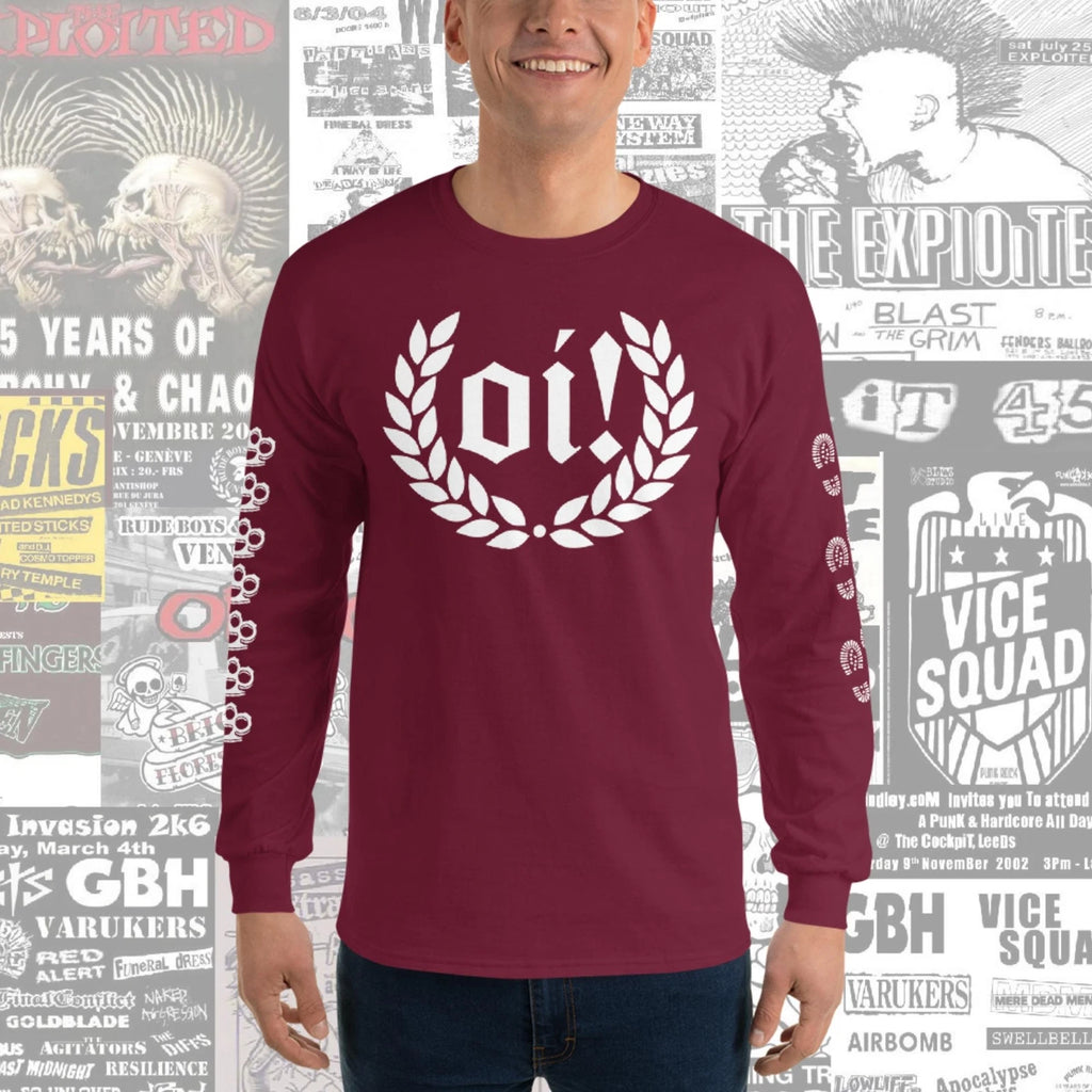 Oi! Punk Long Sleeve Shirt Boots Braces Brass Knuckles Bootboy Skinhead Oxblood