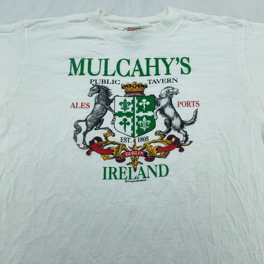 vtg 90s MULCAHY’S IRELAND BAR  T-Shirt MEDIUM ales beer wine