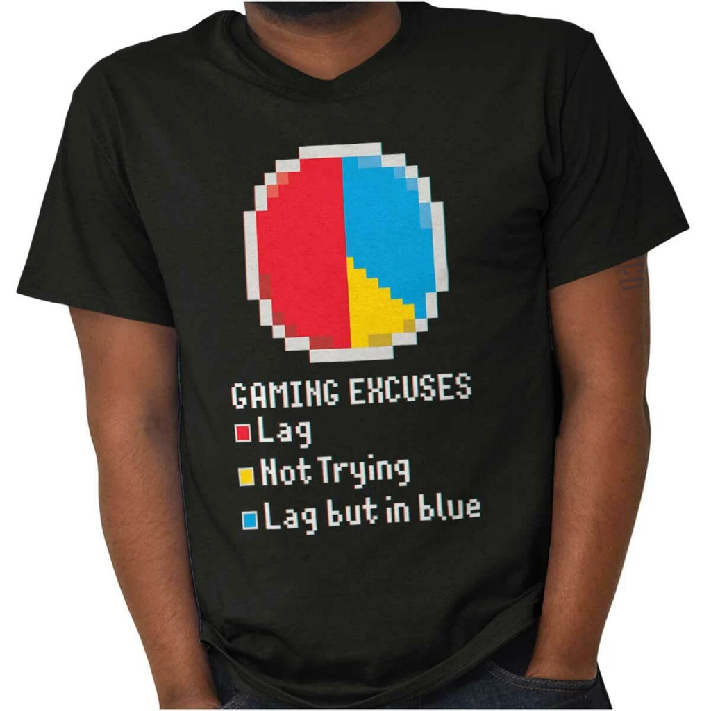 Funny Video Gaming Excuses Lag Pie Chart Womens or Mens Crewneck T Shirt Tee
