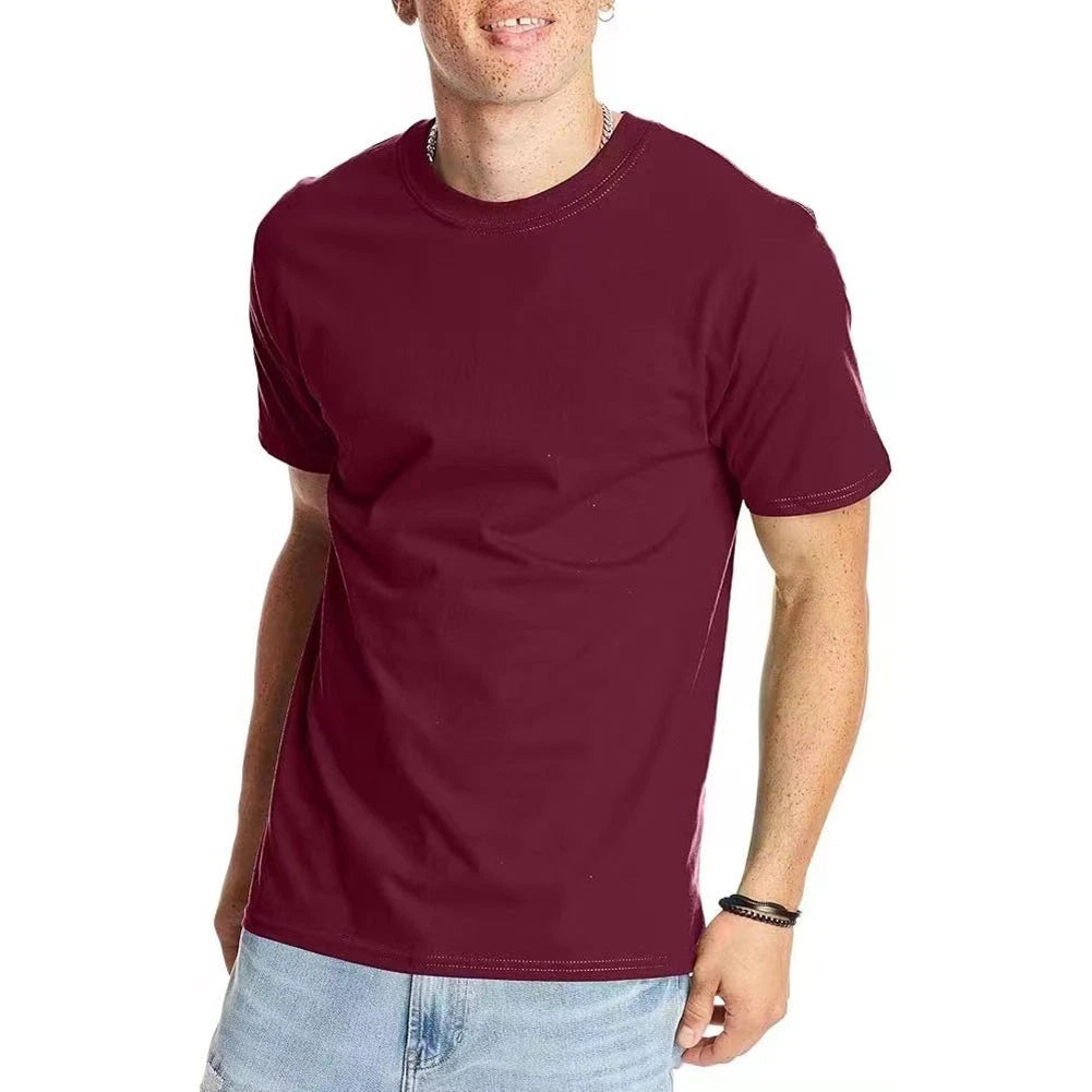 Mens Pullover Tee Short Sleeve Bottoming Slim Fit Casual Solid Color Casual Wear