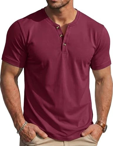 Men's Henley Short Sleeve Shirt Moisture Wicking Lightweight