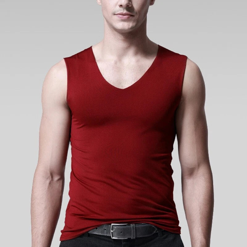 Men Ice Silk Vest Sleeveless V-Neck Tank Top Underwear Seamless T Shirt ✹