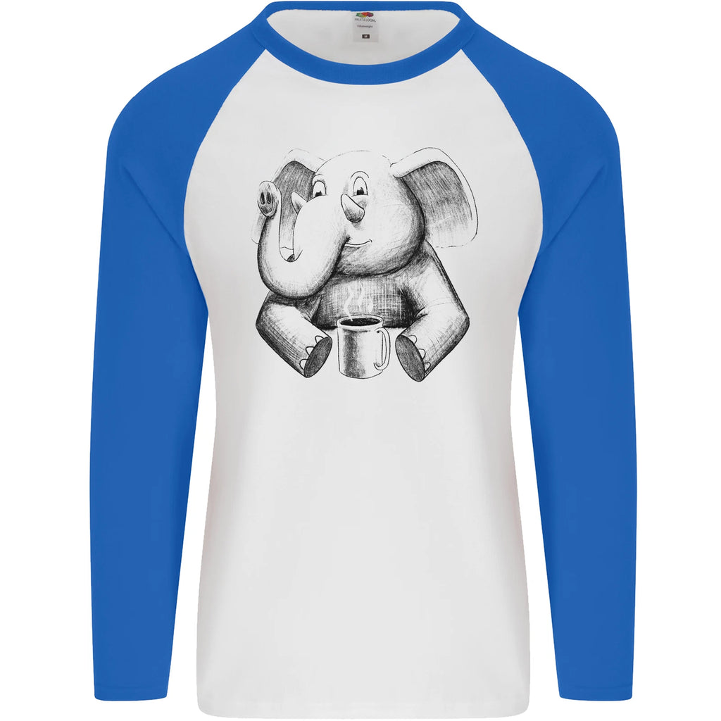 An Elephant Drinking Coffee Mens L/S Baseball T-Shirt