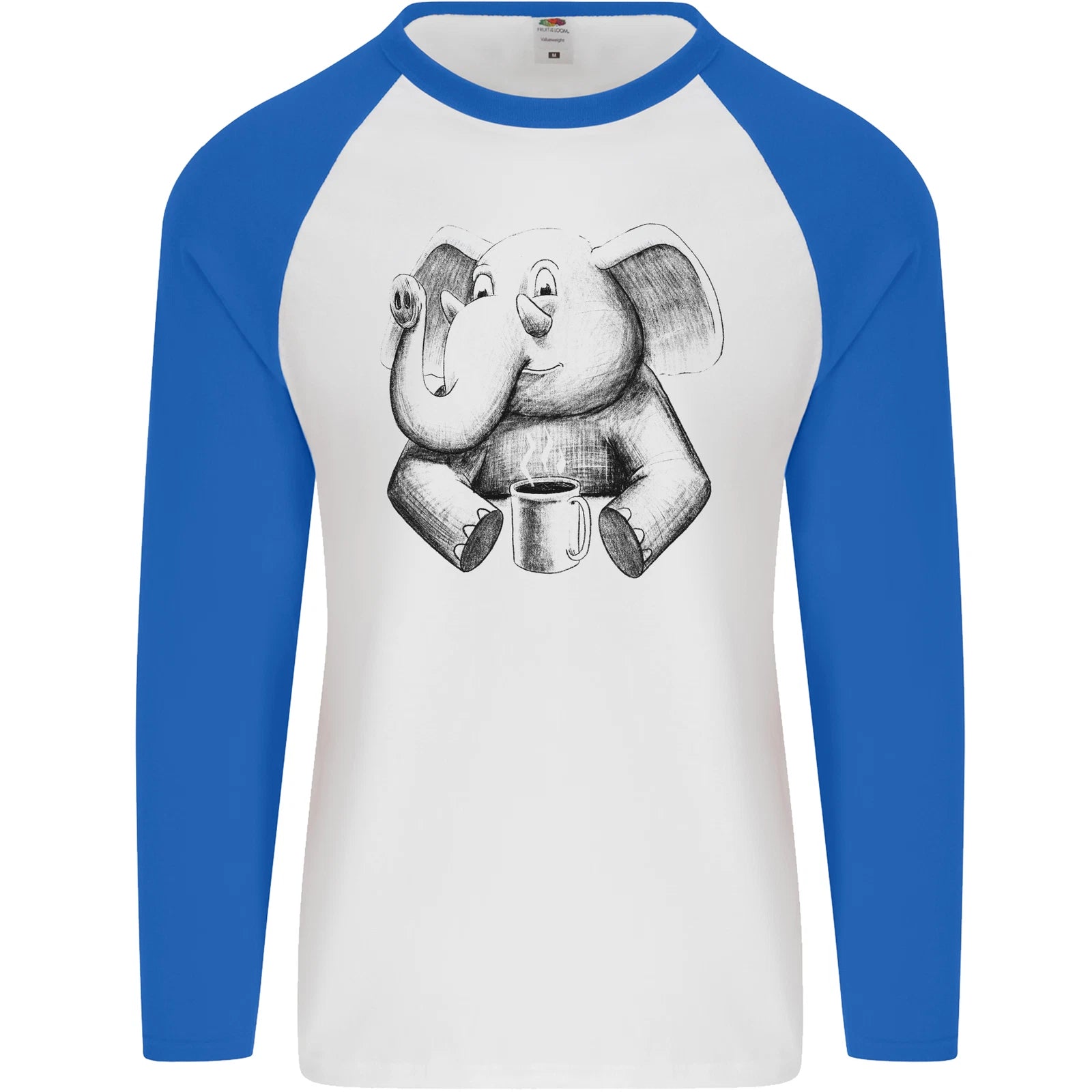 An Elephant Drinking Coffee Mens L/S Baseball T-Shirt