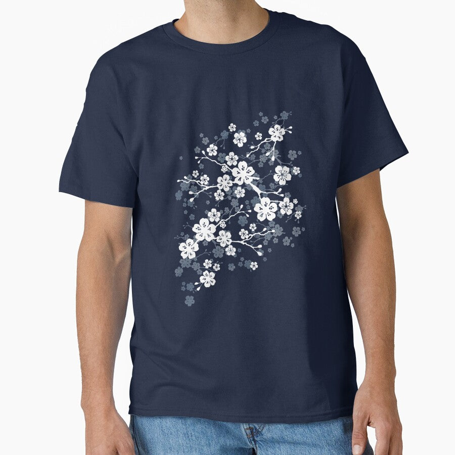 Navy and white cherry blossom pattern by adenaJ