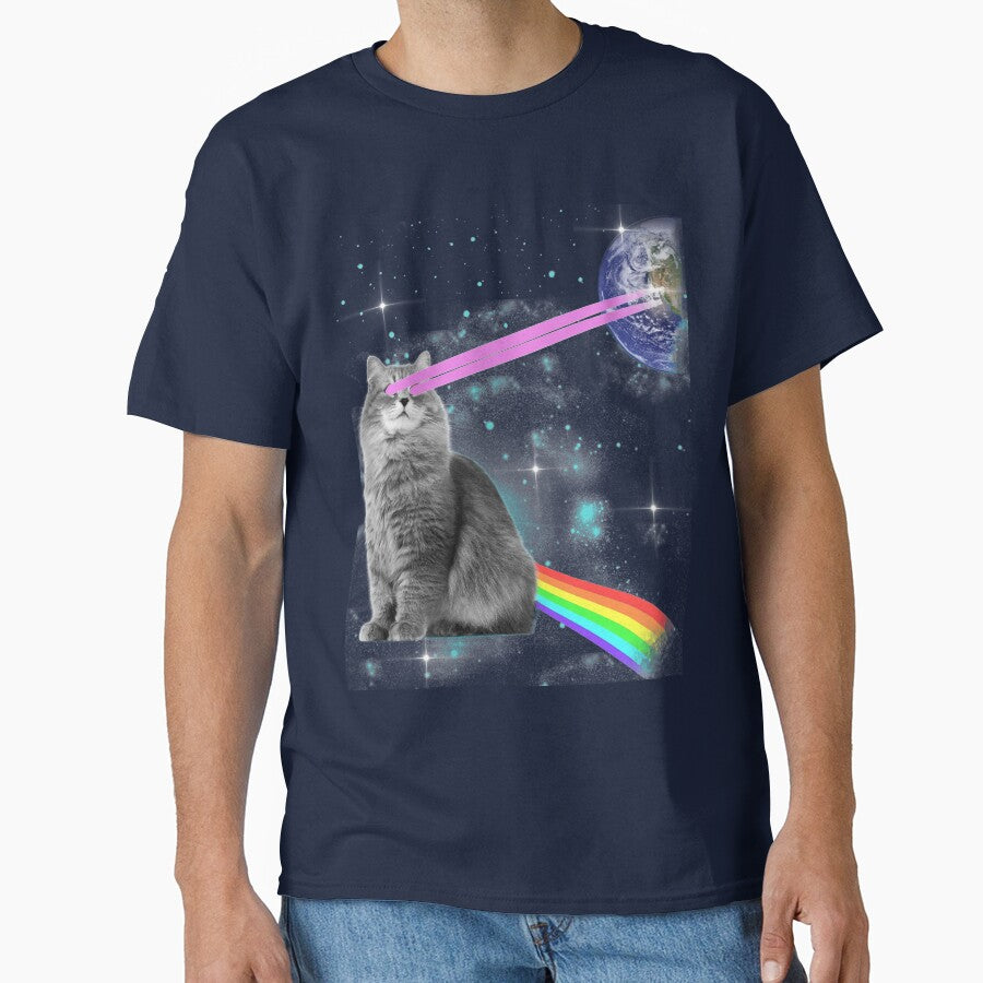 Outer Space Rainbow Kitty Cat Laser Eyes On Earth by JakeRhodes