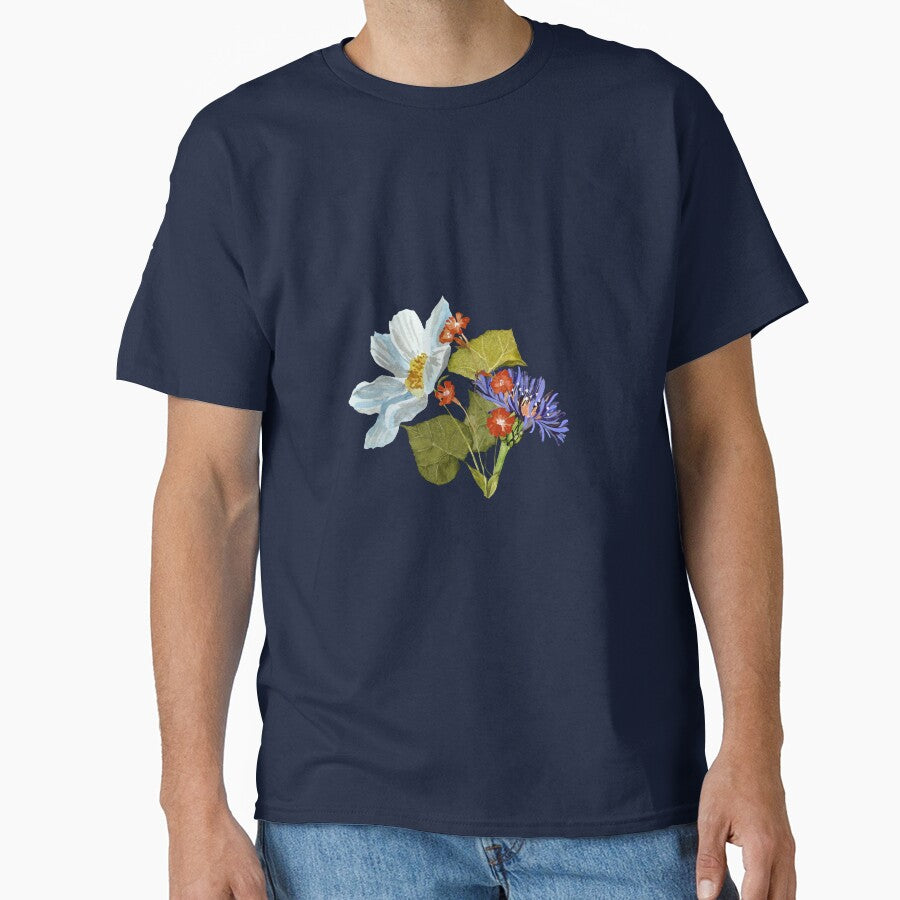 Camomile red blue flower bouquet a watercolor grey by Yana Mustafina | Boho Soulful Designs