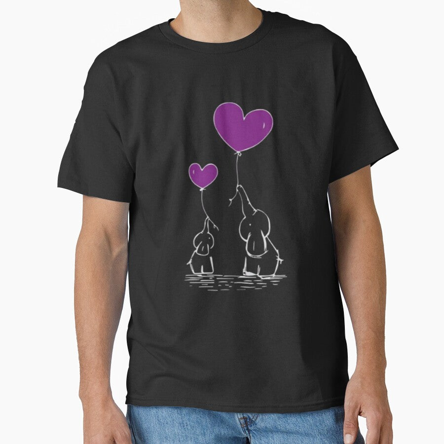 Sweet Parent and Child Elephant Holding Purple Heart Balloons Minimalist Animal Love by QuotinTs