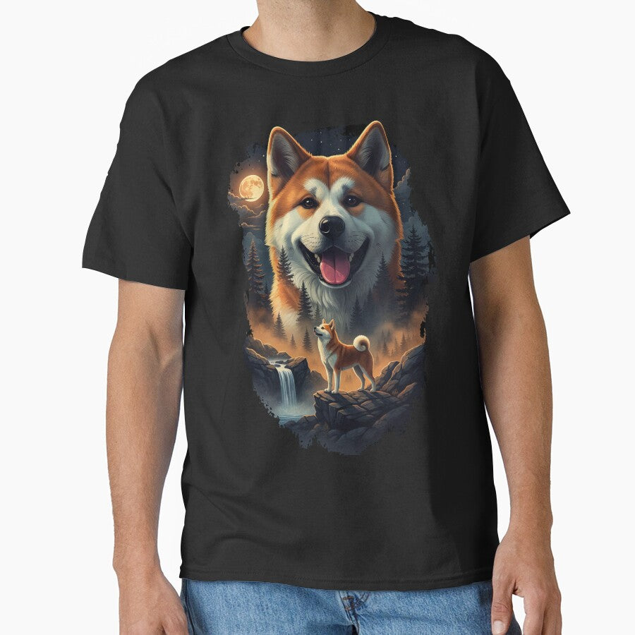 Vintage 90S Akita Inu Howling At The Moon by Stotee