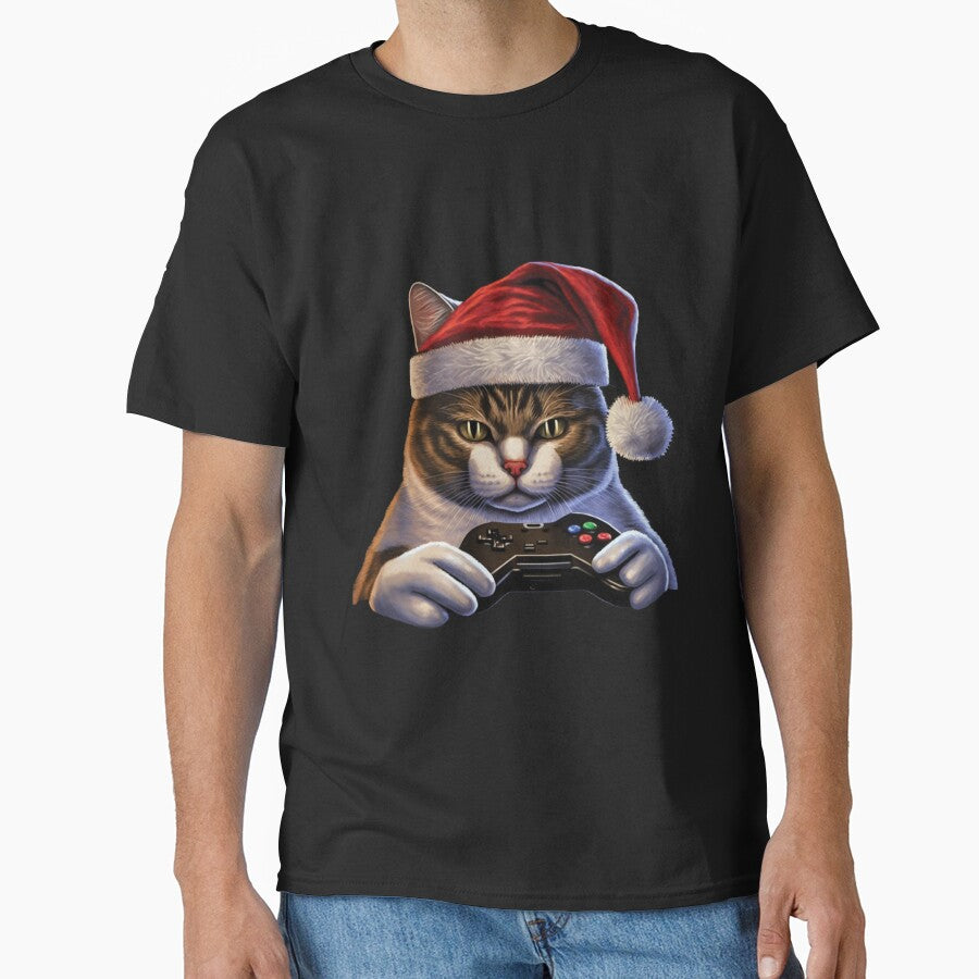 Funny cat lover gaming gamers Christmas Santa hat cat by jojocat90