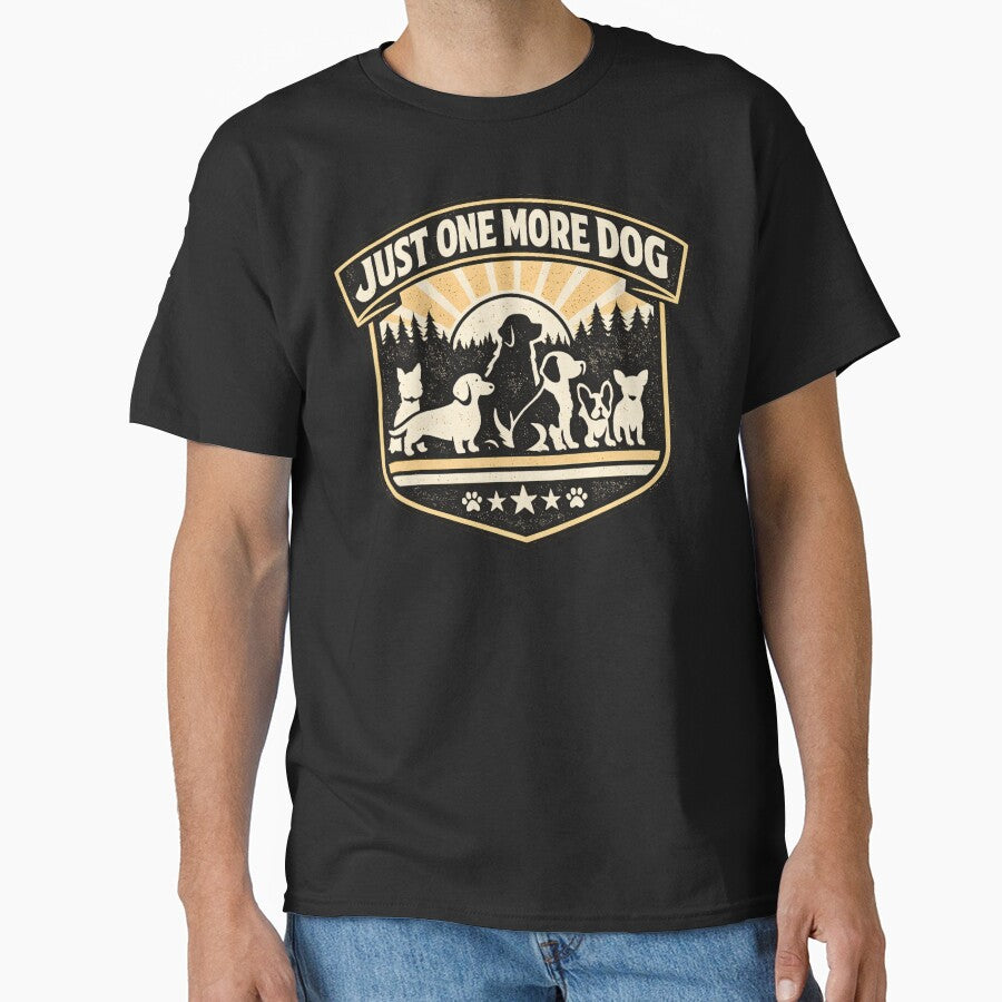 Just One More Dog Shirt – Funny Dog Lover Vintage Badge Graphic Tee for Dog Owners by AdicretorDesign