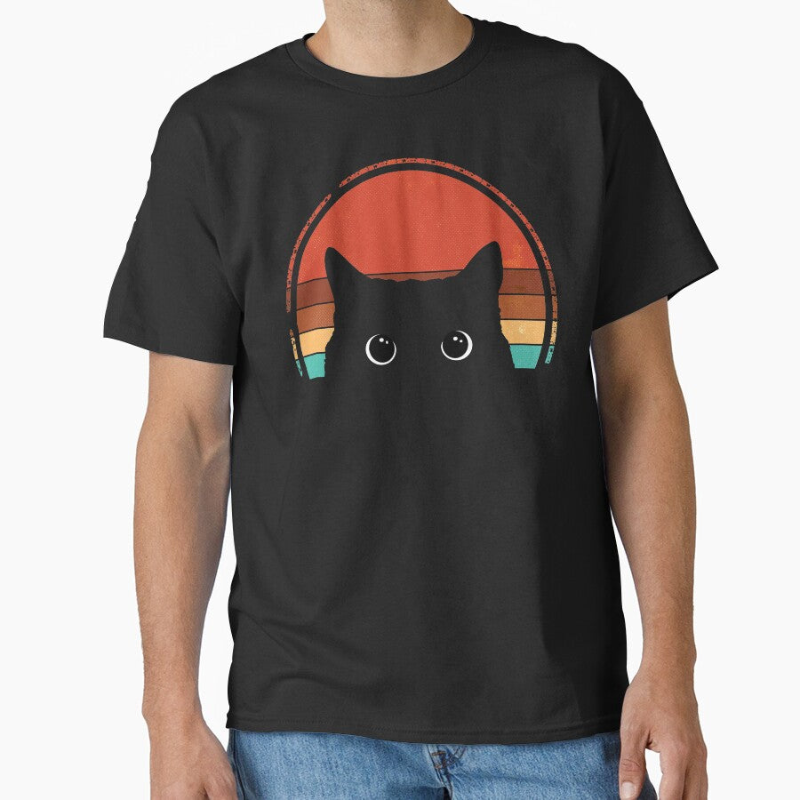 Black Cat Peeking Sunset Vintage by nameonshirt
