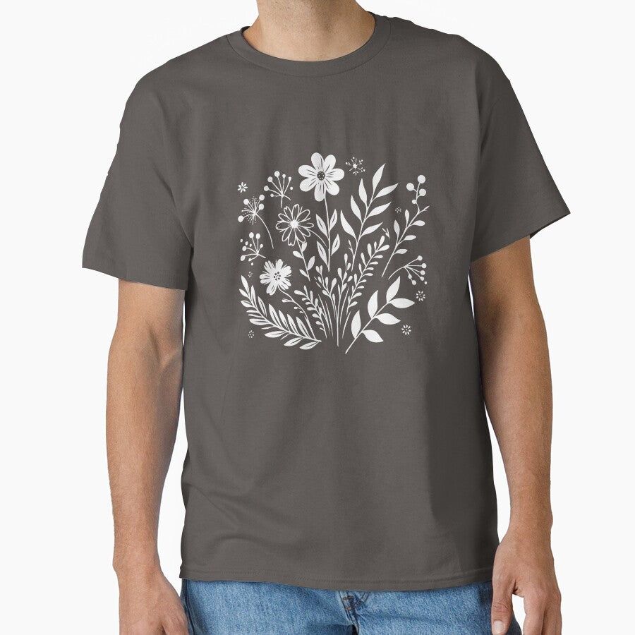 Elegant Minimalist Floral T-Shirts, Gifts for Women, Flowers Crewneck Sweatshirt, AestheticTees, Floral Shirts for Women, Wild Flowers Graphic Tees by teecraftstudios