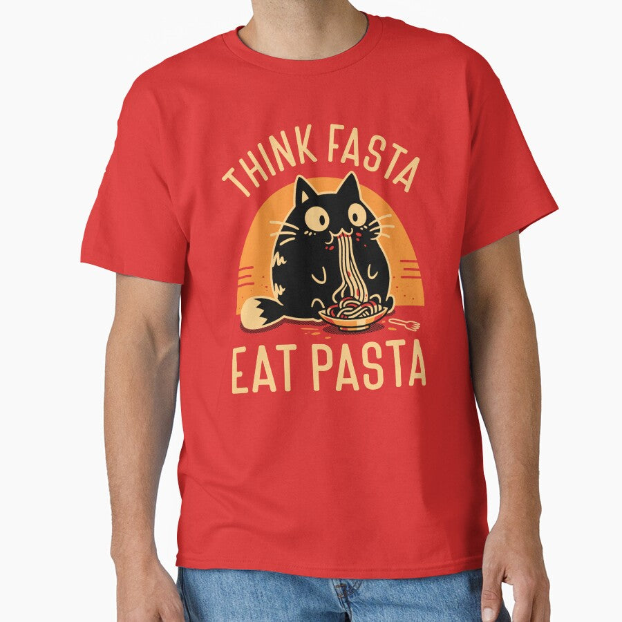 Think Fasta Eat Pasta - Funny Hungry Cat by Snouleaf