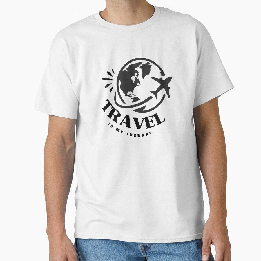Travel Is My Therapy | Minimalist World Map & Airplane Design by Homeglow Creations
