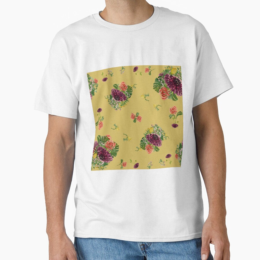 Dahlia palm flower pattern a watercolor yellow by Yana Mustafina | Boho Soulful Designs