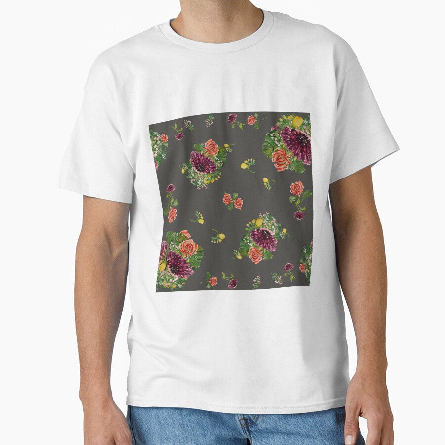 Dahlia palm flower pattern a watercolor grey by Yana Mustafina | Boho Soulful Designs