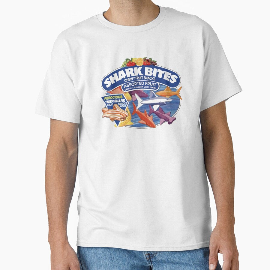 Shark Bites Fruit Snacks - Vintage Discontinued Candy Shirts by CineMania