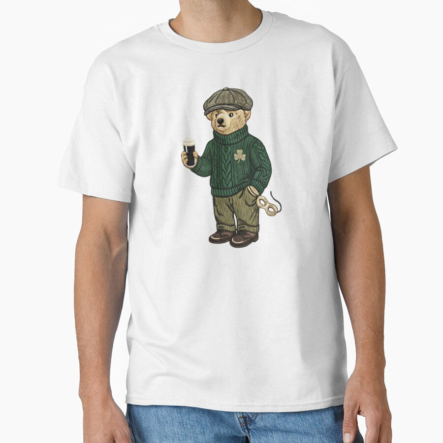 Vintage Irish Bear Shamrock Classic T-Shirt – Retro St Patrick Lucky Pub Aesthetic by ObsidPyth-Arts