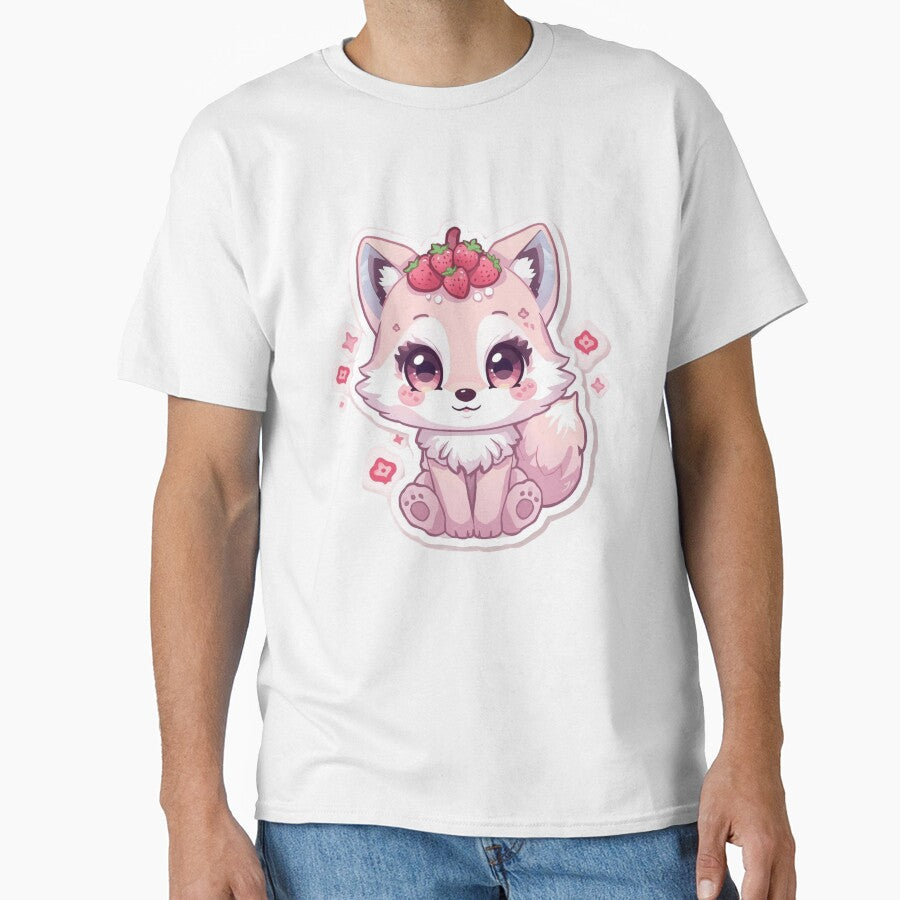 Cute Strawberry Fox Kawaii Animal – Pastel Pink Berry Fox Cartoon by Kavya Art