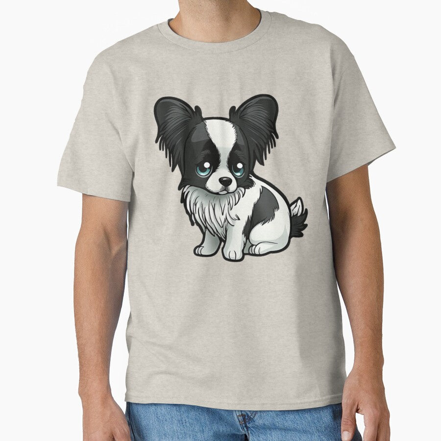 Papillon Puppy Dog - Black and White Fur - Kawaii Cartoon by UncannyCanvas