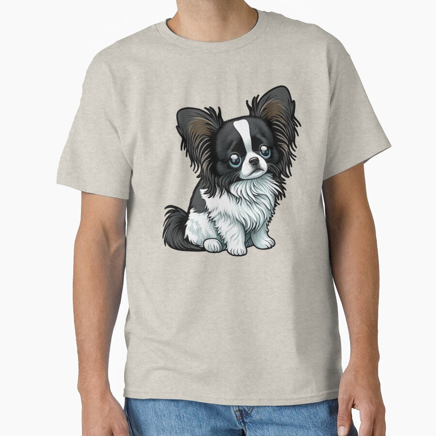 Papillon Dog Puppy - Black and White Fur - Kawaii Cartoon by UncannyCanvas
